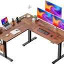 Huuger L Shaped Standing Desk with Power Outlets, 63 x 55 Inch Height Adjustable Computer Desk for Bedroom, Corner Stand up Desk for Home and Office, Work and Study, Rustic Brown
