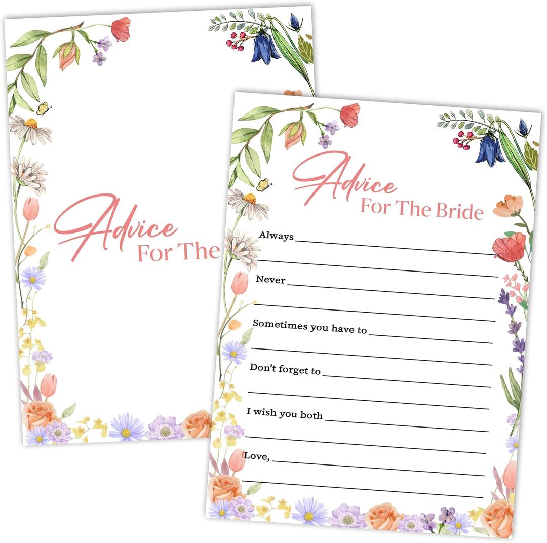 Bridal Shower Games, Wildflowers Wedding Games Card, Bridal Shower Bachelorette Engagement Party Ideas Supplies Decorations, Hilarious Advice for The Bride Game Cards for Guest, 25 Pack -09