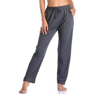 Envlon Women's Yoga Pants with Pockets Comfy Stretch Loose Wide Leg Casual Pants Breathable Running Workout Lounge Pants (Large, Dark Grey)