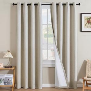 H.VERSAILTEX Linen Curtains 100% Blackout Curtains for Bedroom 96 inch Long Full Light Blocking Nature Linen Blended Window Curtains for Living Room Nickel Grommet (2 Panels, Heathered Linen)