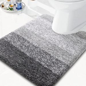 Arotive Microfiber Contour Toilet Rugs U-Shaped, Shaggy Soft Absorbent Bathroom Rugs, Non-Slip Thick Plush Bathroom Mat, Machine Wash Dry Bath Mats for Toilet Base, 20x20, Grey