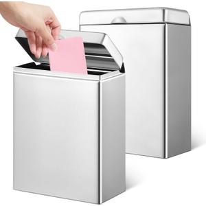 Tioncy Sanitary Napkin Receptacle, Tampon Disposal Bin Wall Mounted Tampon Holder Stainless Steel Sanitary Napkin Disposal Bins for Home Office Public Restrooms Bathroom(Natural Color, 2 Pcs)