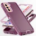 for S21 Case,[Military Grade] 3 in 1 Full Body Shockproof Dust/Drop Proof Heavy Duty Protection Cover,for Samsung Galaxy S21 6.2 Inch,Pink+Wine Red