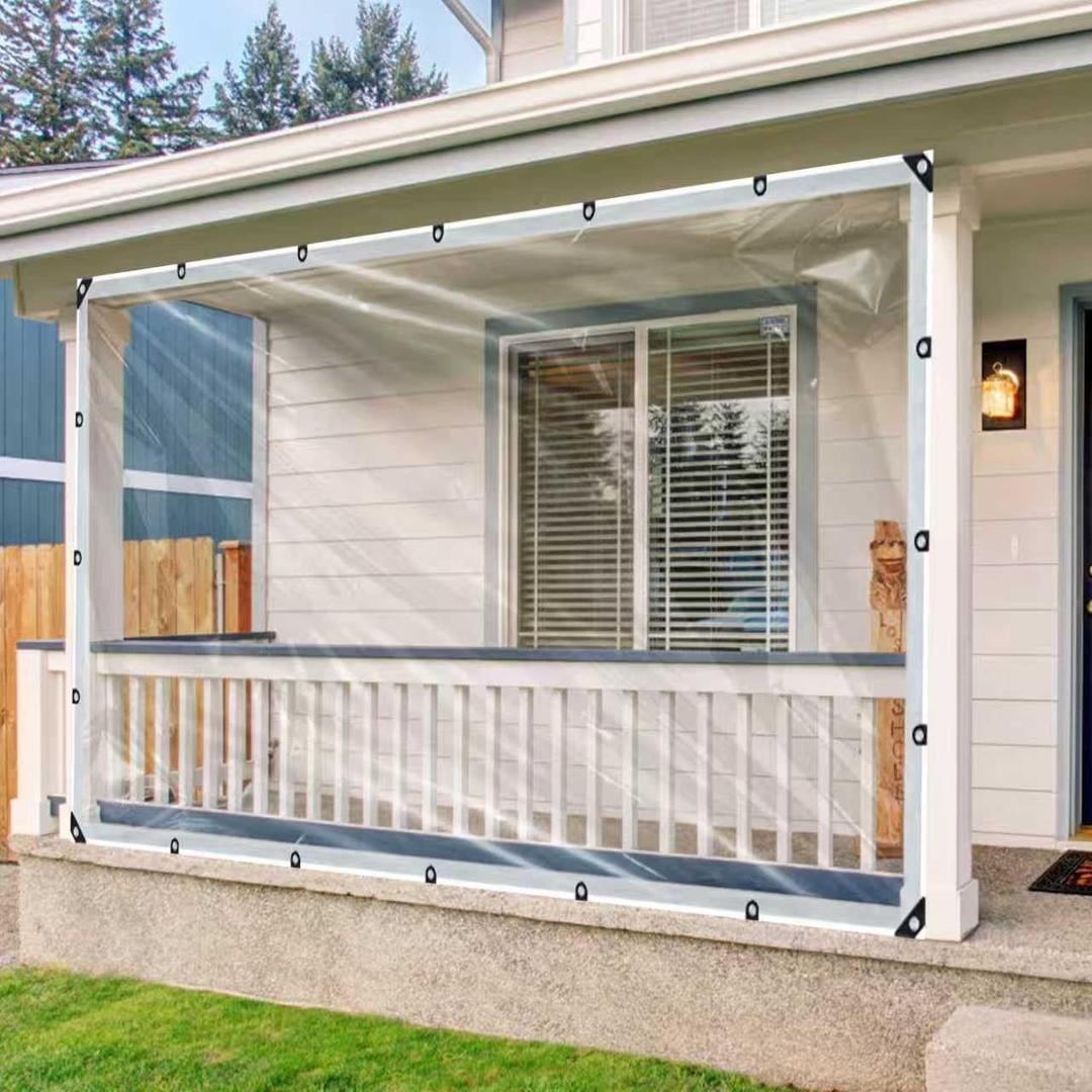 8x10ft Clear Waterproof Tarp with Grommets, Upgraded Edge Heat Fused Tear Resistant Clear Heavy Duty Tarps for Patio Fencing, Rain, Wind, Cold, Chicken Coops, and MoreWindproof Rope+Tie-Downs