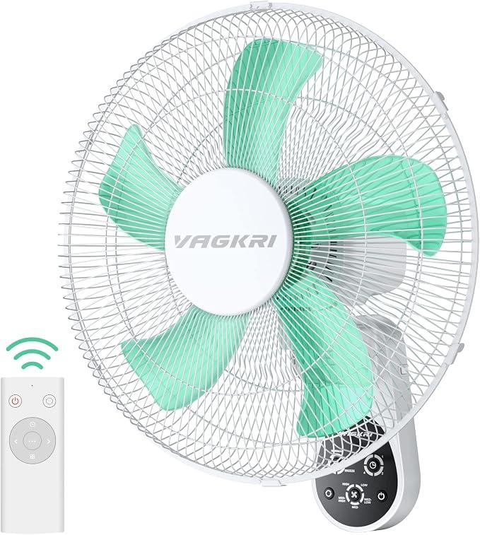 VAGKRI Wall Mount Fan, 16 Inch Wall Fans with 5 Blades, 5 Speeds, 8 Hour Timer, 90° Oscillating Quiet Fans with Remote for Home Office Bedroom Living Room Garage (White)