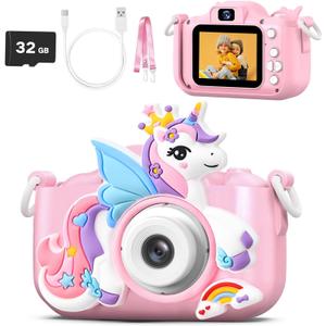 Unicorn Kids Camera Toys for Girls Age 3-8,LETONGJH HD 1080P Toddler Digital Video Camera with 32GB SD Card & Selfie Mode, Shockproof Pink Christmas Birthday Gifts for 4 5 6 7 Year Old