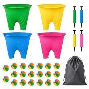 Taysta Granny Pants Yard Game, 4 Player Outdoor Catch Game Set with 4 Giant Stretchy Pants, 20 Inflatable Balls, 4 Hand Pumps, Storage Bag, Backyard Lawn Party Game for Teens and Adults