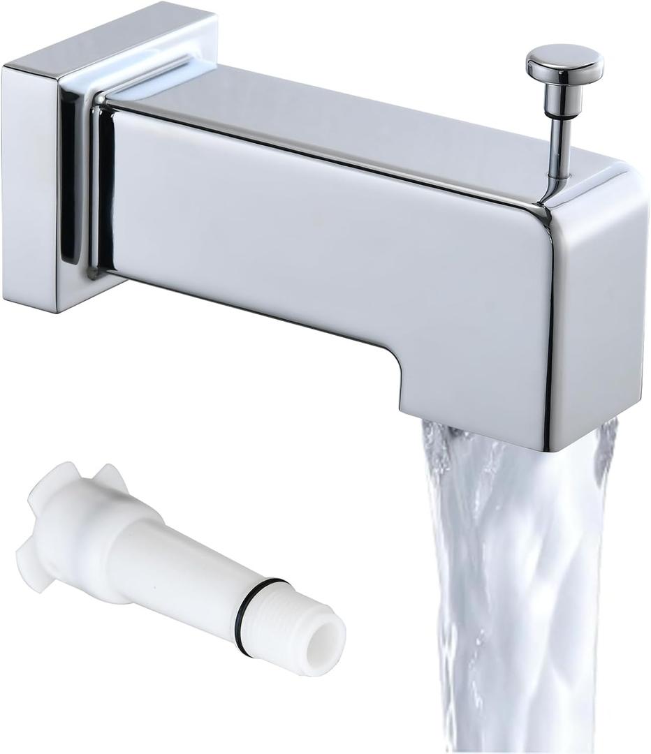 Slide-On Diverter Tub Spout - Sleek Square Design for Bathroom, Fits 1/2" Copper Pipe (5/8" OD), Child-Safe Rounded Edges, Easy Installation, Chrome