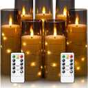 Flameless Candles with Embedded Star String, Battery Operated LED Pillar Candles with Timer and Remote Control, Home Decorating for Ambiance, Set of 7 (D 2.3"H 5" 5" 6" 6" 7" 7" 7")(Grey)