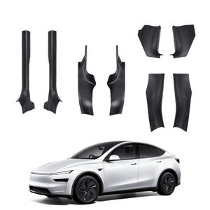 SHINELINERS Door Sill Protector 8-Piece Set for Tesla Model Y Juniper Accessories 2025 2026, Carbon Fiber Pattern ABS Car Door Guard Cover with Tool-Free Magic Hook Backing (Not for Standard)