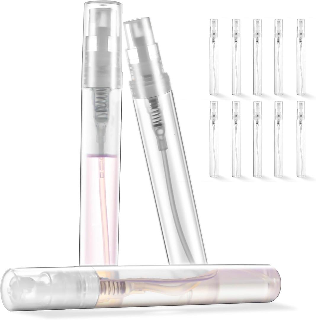 Chiallco Mini Perfume Sample Bottles, 10 Pack 5 ml Plastic Small Perfume Spray Bottle, Fine Mist, Portable Perfume Travel Refillable Bottle, Upgraded atomizer sprayer for perfume, Clear