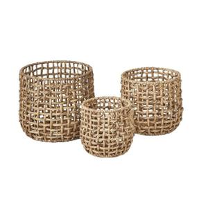 Home Decor Basket Set of 3 Open-Weave Rattan