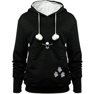 YYW Womens Pet Hoodies Pullover Sweatshirt Oversized Cat Hoodies Pet Holder Cat Dog Pouch Carriers (Black,XXX-Large)