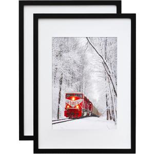 Egofine A2 Picture Frames Set of 2 Matted for A3 - Solid Wood Acrylic Plexiglass Front for Wall Mounting Hanging Vertically or Horizontally, Black - 16.5 x 23.4 in