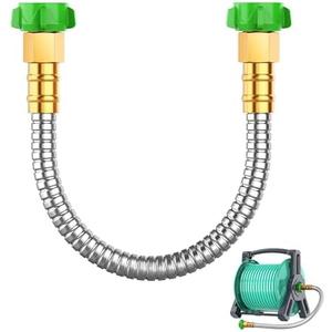 Short Metal Garden Hose 2 ft with Female to Female Connector， Stainless Steel Small Leader Hose for Hose Reel, Long, Flexible, Lightweight & Heavy Duty Water Pipe, Outdoor Water Hose Extension Adapter