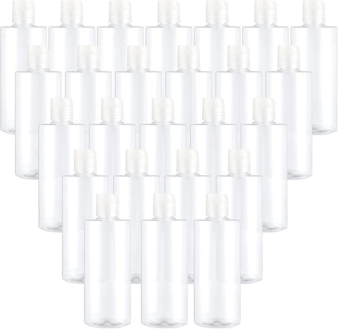 PINGEUI 24 Pack 8 Oz Clear Plastic Refillable Lotion Bottles, Plastic Empty Squeeze Bottles with Disc Top Flip Cap, BPA Free Travel Containers for Essential, Cream, Shampoo and Conditioner