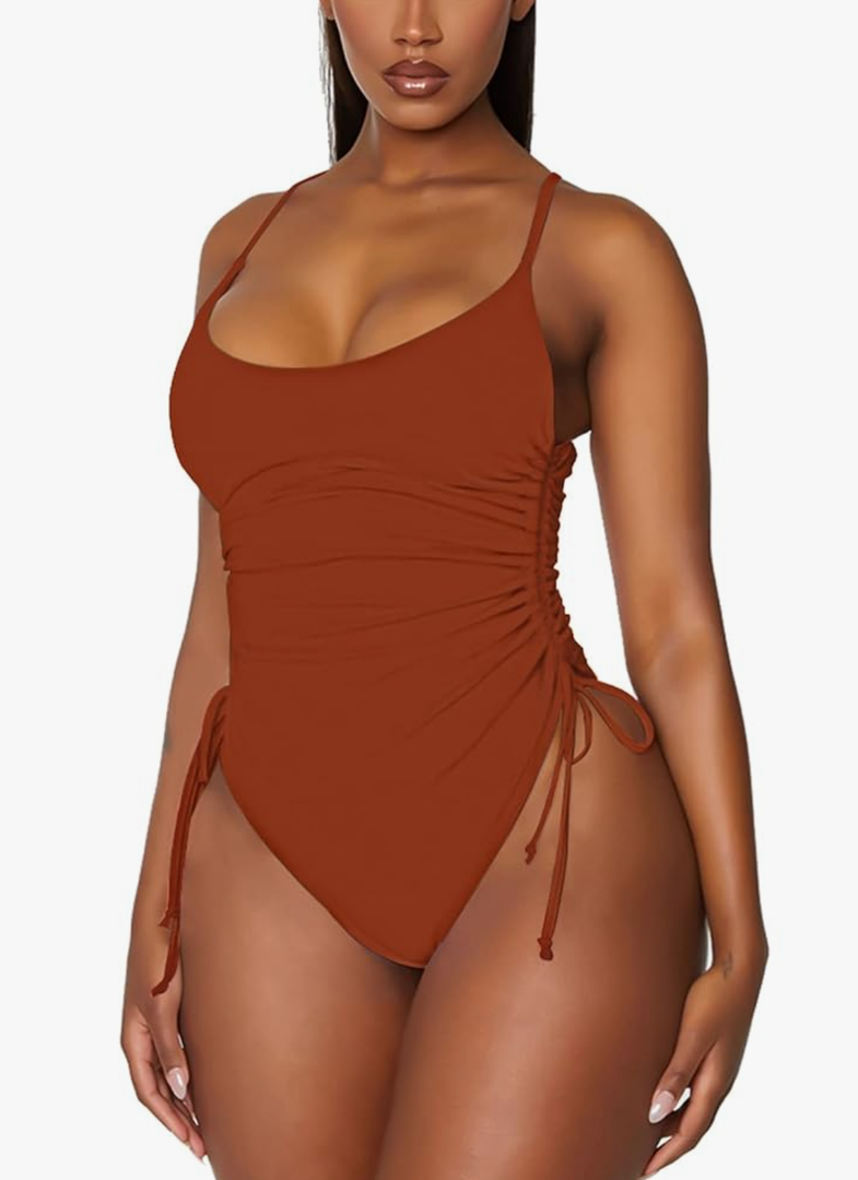 Viottiset Women's Ruched High Cut One Piece Swimsuit Tummy Control Bathing Suit Monokini, XL