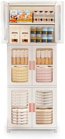 CXCJAI Storage Bins with Lids and Doors Storage Cabinet with Wheels Plastic Stackable Pantry Cabinet Cupboard Closet Foldable Kitchen Collapsible Storage Bins for Book Snack and Bathroom Organizer