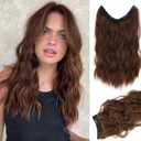 Halo Hair Extensions 20 Inch Invisible Wire Light Brown Adjustable Long Wavy Synthetic Upgrade With 4 Secure Clips in Hairpieces