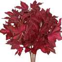 Hollyone 3Pcs Artificial Maple Leaves Short Branches Fall Greenery Branch Fake Fall Leaves Stems Plants Faux Maple Shrubs Leaf Bushes Table Centerpieces Autumn Halloween Festival Party Decorations, Red
