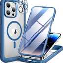 Miracase Magnetic for iPhone 14 Pro Max Case 6.7 inch, (Compatible with MagSafe) Upgrade Full-Body Clear Phone Bumper Case with Built-in 9H Tempered Glass Screen Protector, Magnetic Capri Blue
