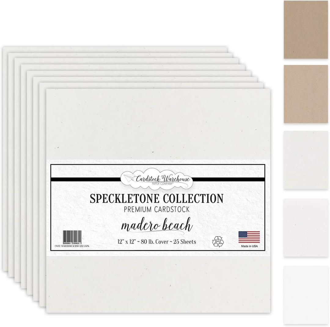 Cardstock Warehouse Speckletone Madero Beach Sand Card Stock Paper 25 Sheets, 12 x 12", 80 lb/215 gsm 100% Recycled, Premium Matte Finish for Cardmaking, Scrapbooking, Crafts & DIY Projects