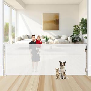 48" Tall X 95" Wide Retractable Baby Gates Tall Dog Gates for Doorways Extra Wide Mesh Baby Gate for Large Openings Indoor Outdoor Pet Gate - Upgraded Height to Prevent Jumping Over, White