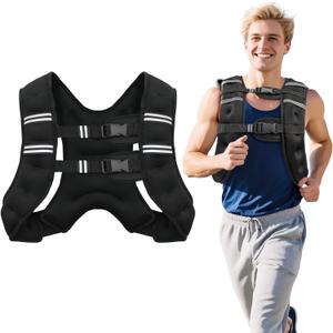 Wolliwa Weighted Vest Woman Men, Weight Vest Sport Weighted Vest with Reflective Stripe Double Adjustable Buckle Straps Weight Vest with Pocket for Strength Training Running Jogging, 20 Lb