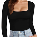 MANGOPOP Womens Square Neck T Shirts Long Sleeve Short Sleeve Tops Fitted Tees S