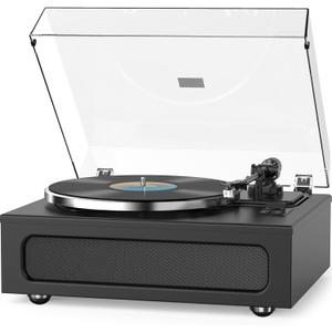 Record Player All-in-One Classic Turntable for Vinyls Records Built-in 4 Stereo Speakers High Fidelity Audio AT-3600L Phono Belt Drive Vinyl Players BT Wireless Pariing Aux-in RCA Auto Stop Pure Black