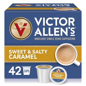 Victor Allen's Coffee Sweet and Salty Caramel Flavored Cappuccino Mix, Count of 42, Single Serve K-Cup Pods for Keurig K-Cup Brewers Brewers