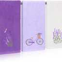 SmoothNovelty 3pcs Purple Lavender Hand Towels for Bathroom 14 x 29 Inch Embroidered Lavender Bathroom Towels Summer Cotton Soft Absorbent Decorative Kitchen Cloth for Drying Cleaning Cooking