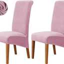 Deisy Dee Stretch XL/Oversized Extra Large Velvet Dining Room Chair Covers for Kitchen DiningRemovable Washable Chair Protectors Slipcovers (Pink, 2)