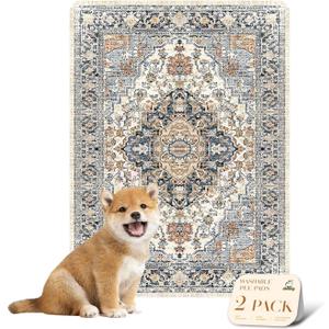 nunubaby Reusable Potty Pads for Dogs for Crates and Floors. Washable Pee Pads for Dogs, Stylish, Non-Slip and Leak-Proof Pee Pads. (Beige/Multi, 18" x24")