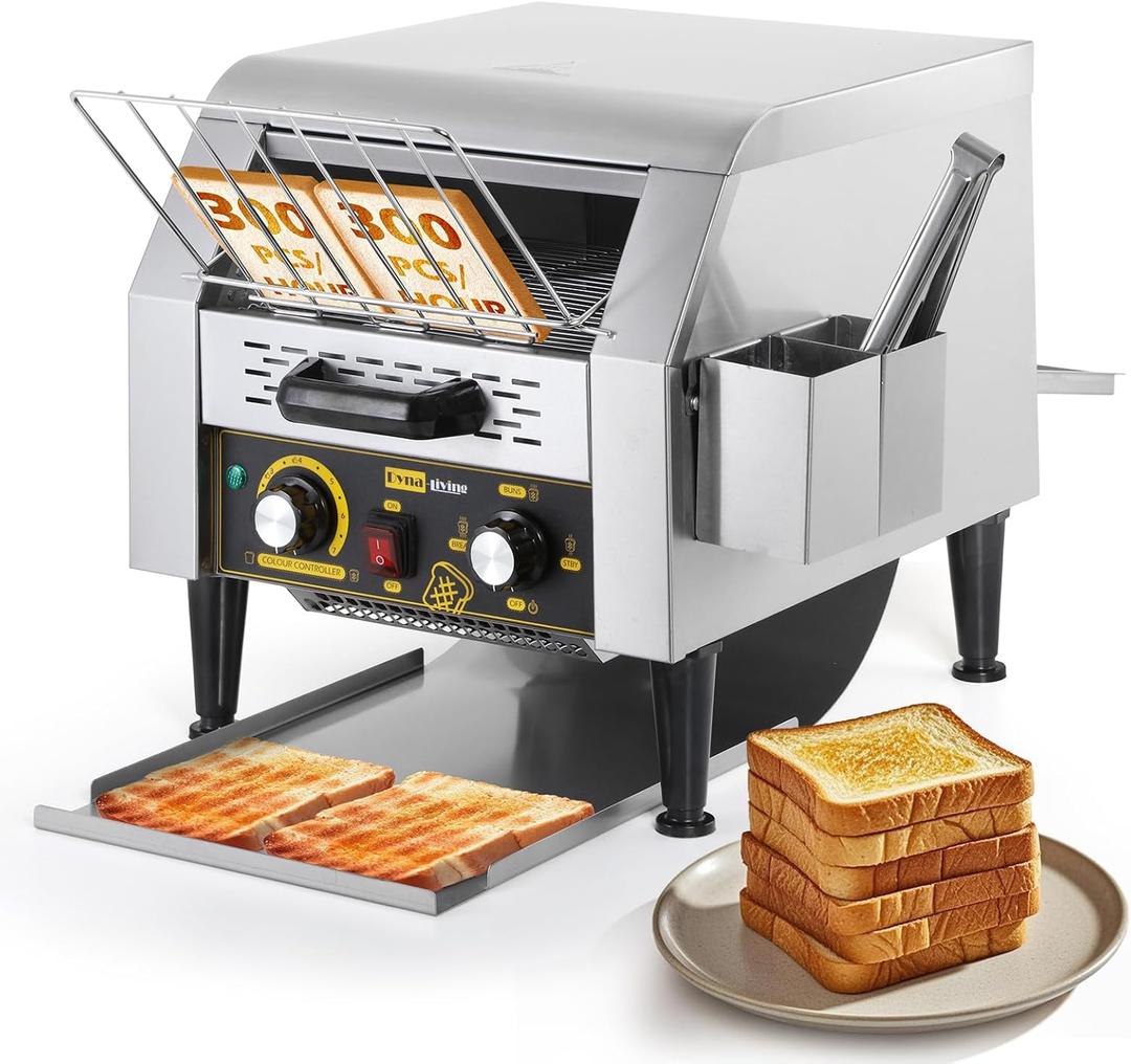 Dyna-Living Commercial Toaster 300 Slices/H Restaurant Toasters 110V 2200W Conveyor Rotating Toaster Oven Commercial Belt Toasters Hamburger Bread Bun Toaster for Restaurant