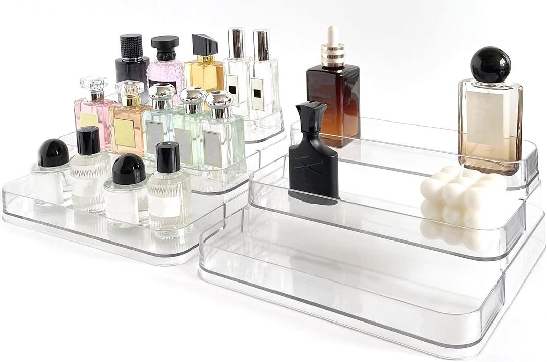 Perfume Organizer - 2 Pack Three-Tiered Shelf - Perfume Lotion Skincare Stand, Spice Vitamins Medicine Bottles Holder,Sturdy Clear Rack for Kitchen Bathroom Countertop Cabinet Storage