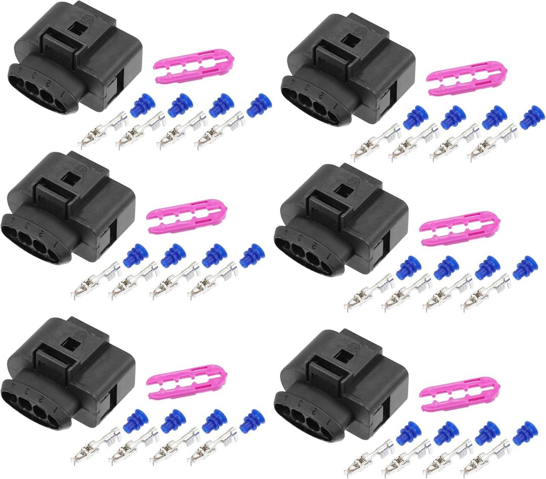 uxcell 6 Set 4 Pin No.1J0973724 Ignition Coil Coilpack Connector Adapter Plug Clip Kit Replacement for VW for Audi for Seat for Skoda