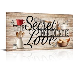 Kalormore The Secret Ingredient is Love Wall Art Sign Farmhouse Rustic Wall Decor Dining Room Kitchen Decor Housewarming Gift Counter Pantry Sign 16"x32", L-32"xH-16"