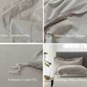 Cooling King Duvet Cover Set 3 Pieces-100% Washed Cotton with Chic Wide Trim Design Linen Like Textured Ultra Soft Cozy Bedding with Zipper Closure(Hemmed Beige Grey,King 104"x90")