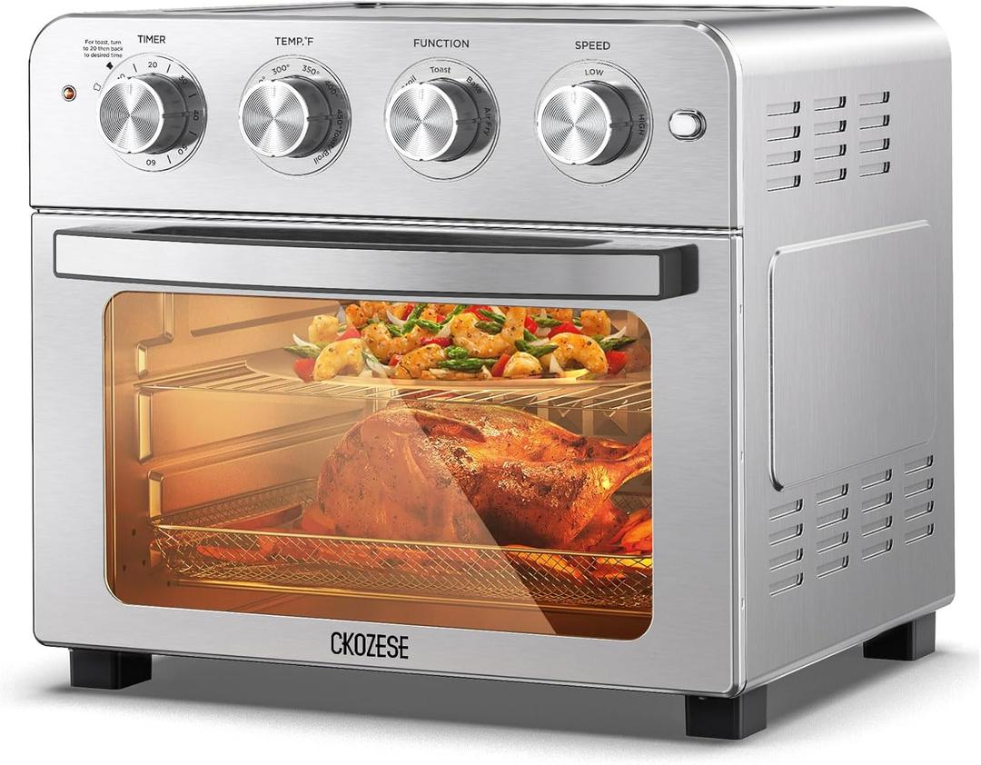 SKOZESE Air Fryer Toaster Oven Combo, 22QT Air Fryer Oven, 5-In-1 Toaster Oven Air Fryer Combo With Warm, Broil, Toast, Bake, Air Fry, Toaster Convection Oven Oil-Free, Stainless Steel Air Fryer