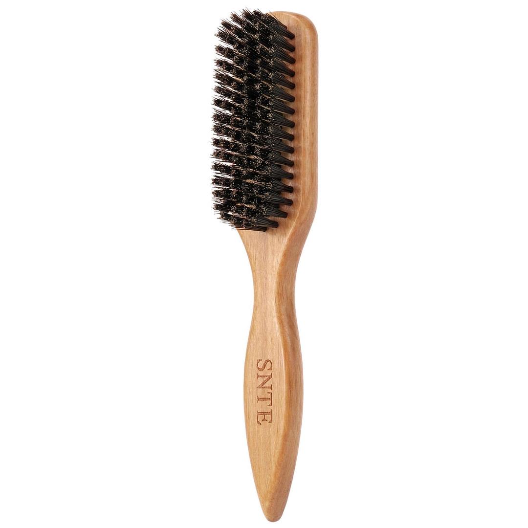 100% Boar Bristle Peach Wood Slick Back Hair Brush | Natural Wooden Styling Tool to Restore Shine, Control Frizz, Smooth Flyaways | Teasing to Add Volume | Sleek Ponytails, Buns & Men's Beard Grooming