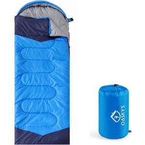 oaskys Camping Sleeping Bag - 3 Season Warm & Cool Weather - Summer Spring Fall Lightweight Waterproof for Adults Kids - Camping Gear Equipment, Traveling, and Outdoors (32-65F Plush Comfort - Blue)