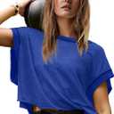 Panadila Womens Open Back Workout Top Oversized Workout T Shirts Backless Athletic Shirt Short Sleeve Baby Tee (Blue, XS)