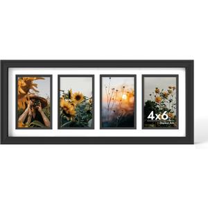 iRahmen 4x6 Collage Picture Frame with Tempered Glass - Wood Photo Frames Display Four Opening 4 x 6 Pictures with Mat, Home Decor Wall Mount, Black