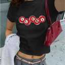 Graphic Baby Tees for Women Y2k 8-Ball Shirt Cute Crop Tops for Teen Girls Aesthetic Emo Clothes 2000s Grunge Shirts (Black, M)