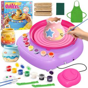 Pottery Wheel for Kids Complete DIY Pottery Painting Kit, Arts and Crafts for Kids Ages 8-12 with 3 Air-Dry Clay Packs and Tools, Art Supplies Toys Birthday Easter Gift for Boys Girls 6+ Years Old