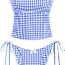 seamoly Womens Tankini Sets Sexy Open Back High Cut Cheeky Bikini Two Piece Swimsuit 2 Piece Bathing Suits Sky Blue Gingham S (S)