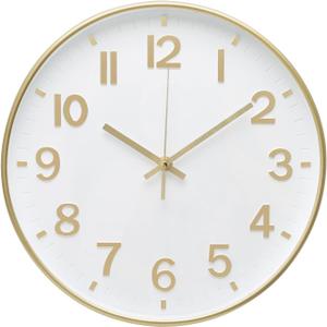 Wall Clock 12 Inch White-Gold Modern Simple Quartz Decorative Clock Non-Ticking Silent Battery Operated Round Wall Clocks Trendy and Practical Best Gift for Living Room Bedroom Kitchen Office