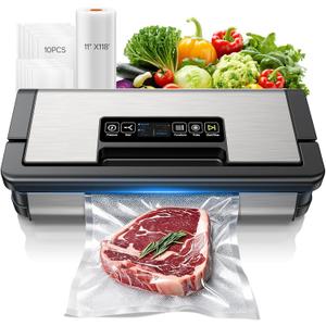 95kPa Vacuum Sealer Machine, Fully Automatic Food Sealer, Touch Display, 10-in-1 Functions & Powerful Sealing System with Double Heat Seal, Easy-Lock Handle, Built-in Cutter(Deep Gray)