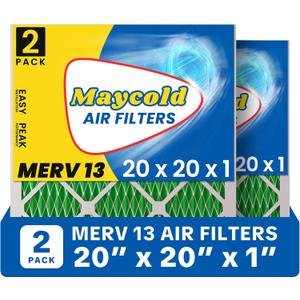 Maycold 20x20x1 Pleated Air Filter MERV 13 (2-Pack) | Superior High-Efficiency Replacement Filters for AC & Furnace Units | Actual Size: 19.70" x 19.70" x 0.75"